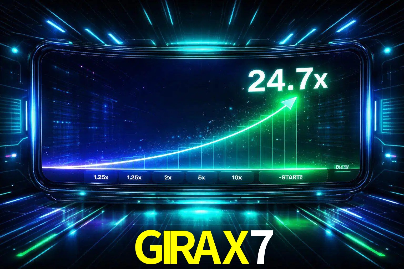 Una pantalla moderna de juego estilo crash con multiplicadores ascendentes, visuales de neón y una interfaz intensa enfocada en la acción.